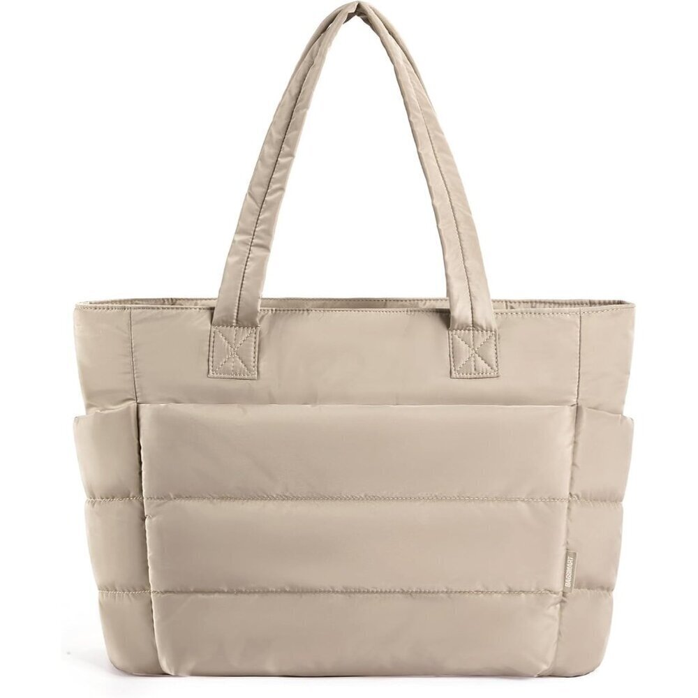 Women Grayish Brown Lightweight Puffy Tote Bag for Travel Gym With Multi-pocket